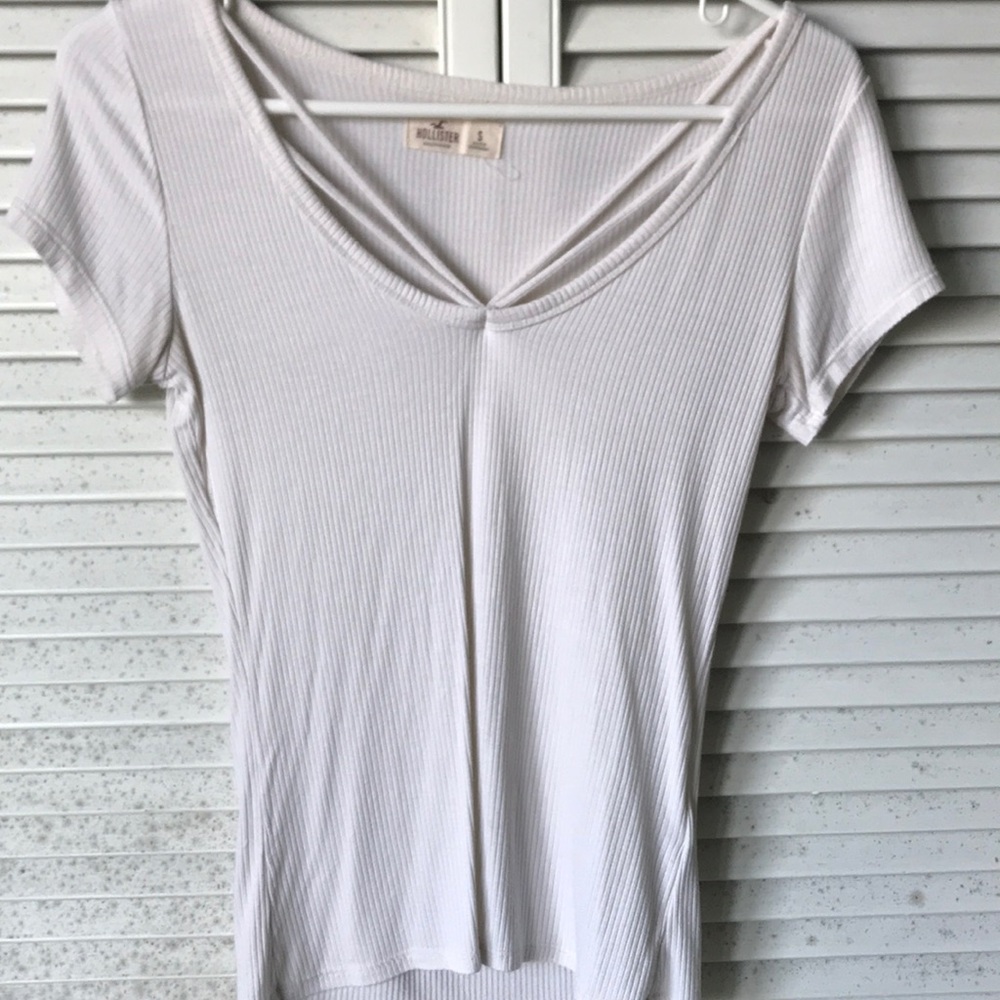 White V-neck Crew Top, Hollister